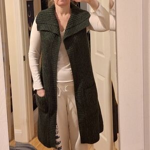 prAna | Thalia Long Open Front Sweater Green Chunky Knitted Duster Vest